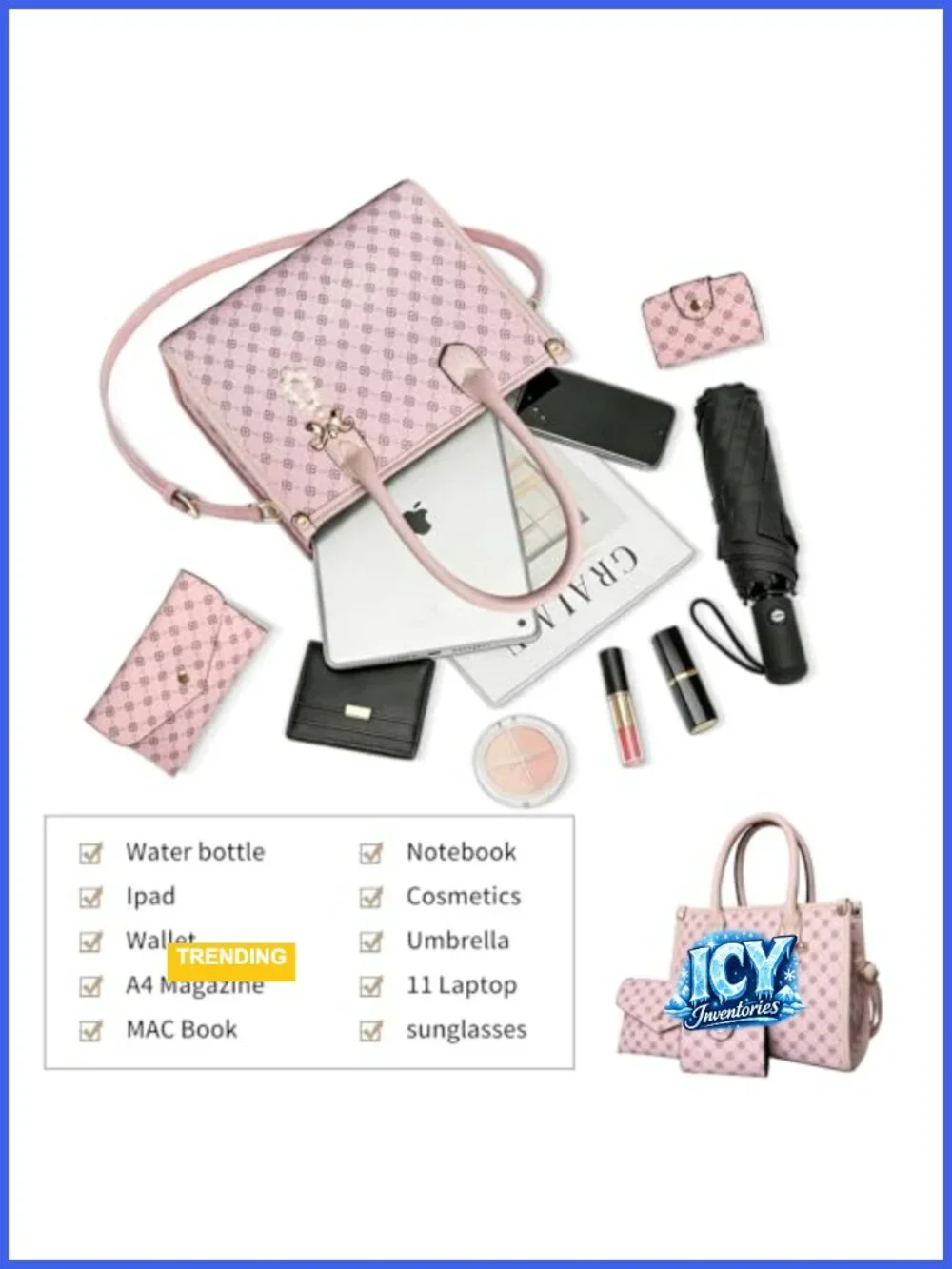 Women's PU Leather Satchel Bag with Bow, 3-Piece Set, Top Handle Shoulder Tote,